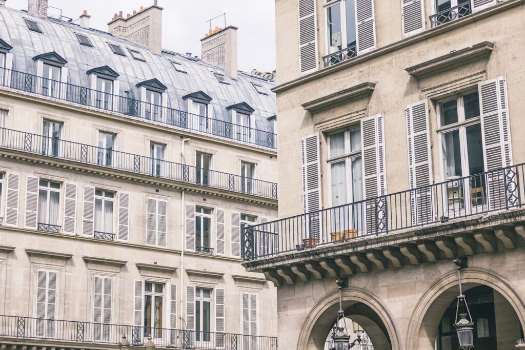 Facade of contemporary hotel and residential house in Paris