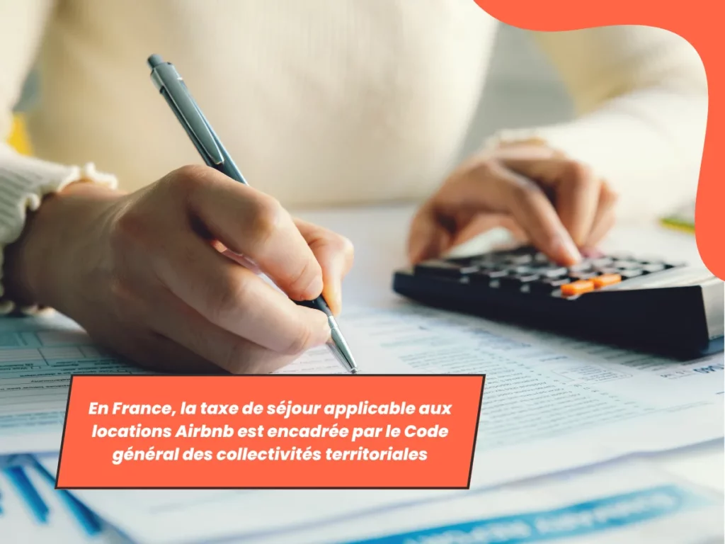 Main remplissant un formulaire de taxe sur Airbnb avec une calculatrice