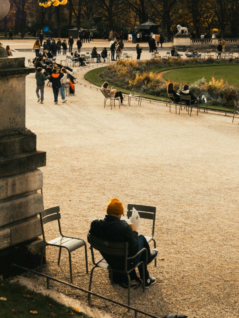Charming Paris Park Scene with People Relaxing